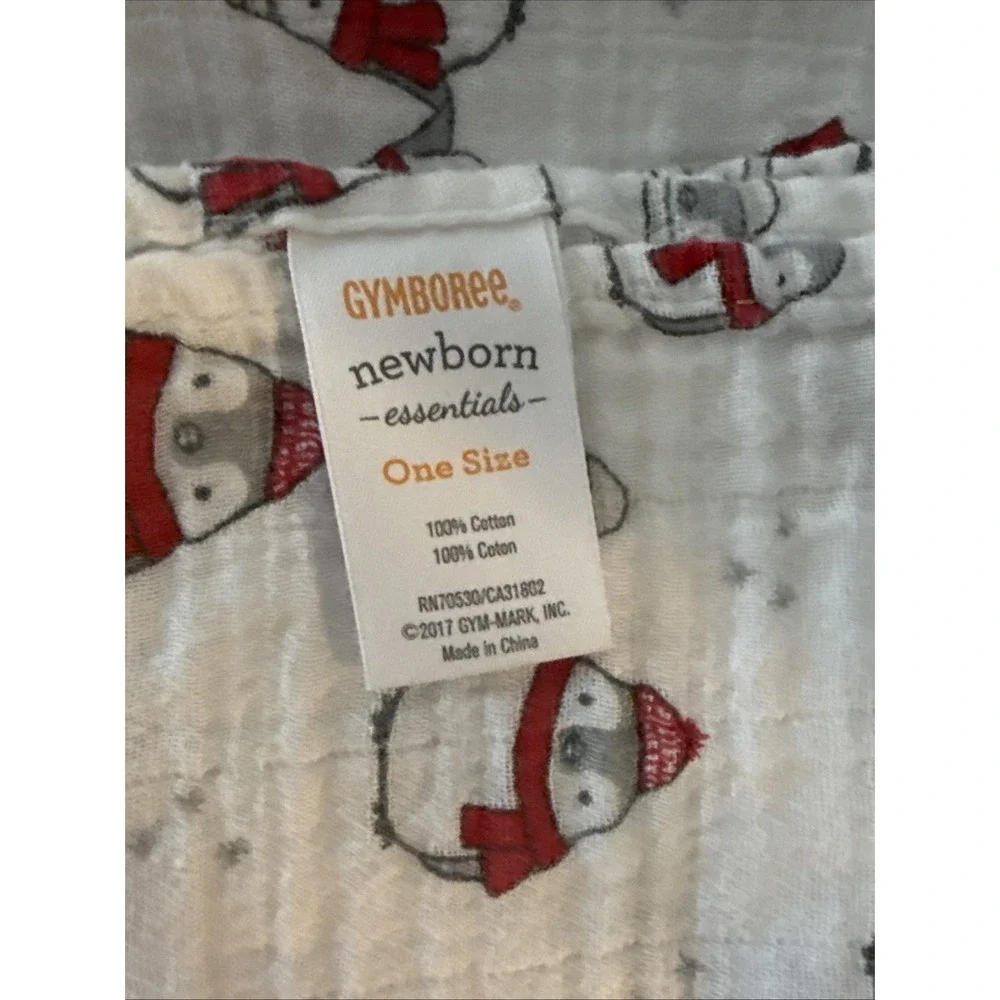 2 Gymboree Muslin Blankets Red & White Striped And Penguins Christmas 2017